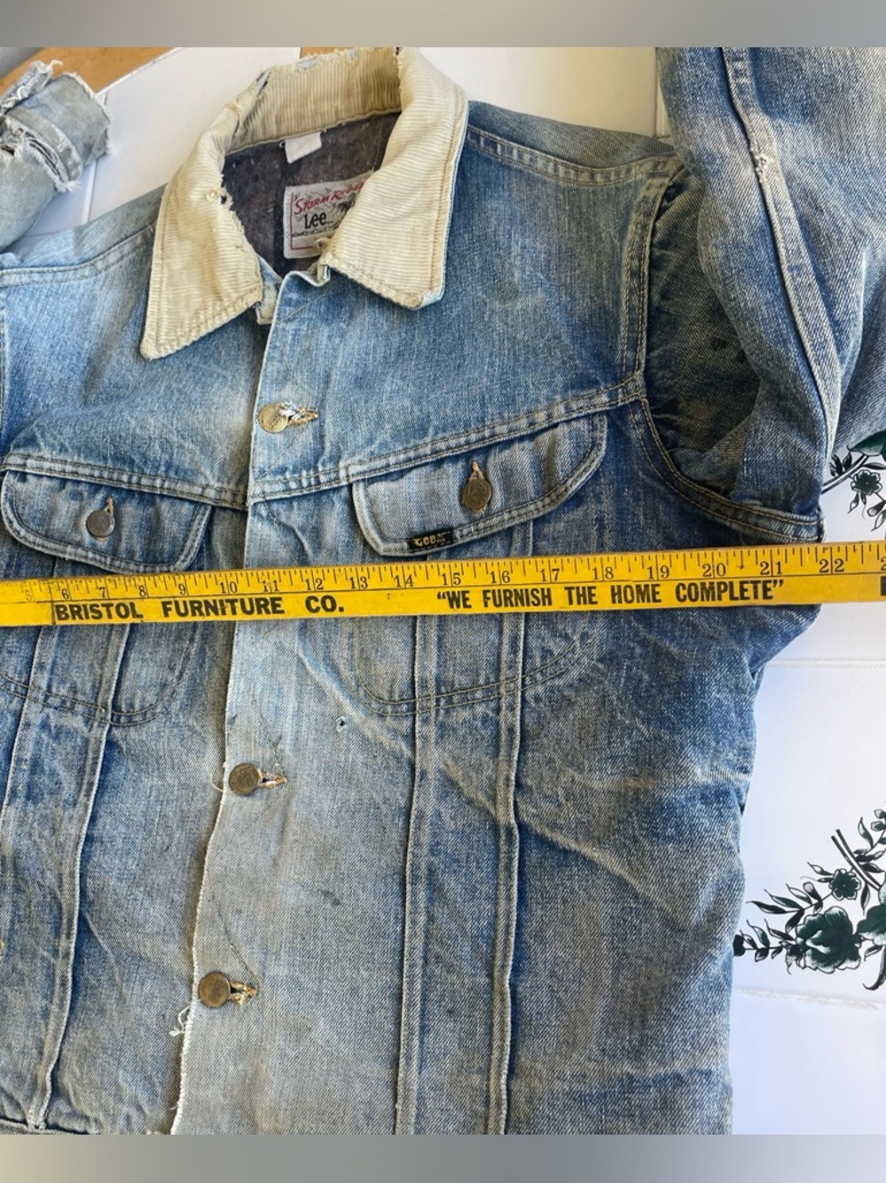 Vintage Lee Storm Rider Denim Jacket M Distressed Blanket Lined Workwear Faded - Picture 8 of 16